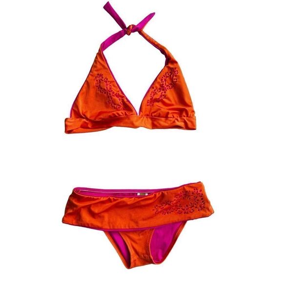 Becca Pink And Orange Cutout Hipster Two Piece Bikini - Picture 11 of 12
